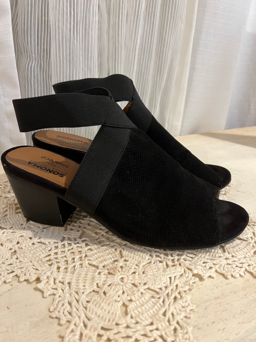 Sonoma Black Block Heel Sandals Peep Toe Ankle Strap Comfort Size 9